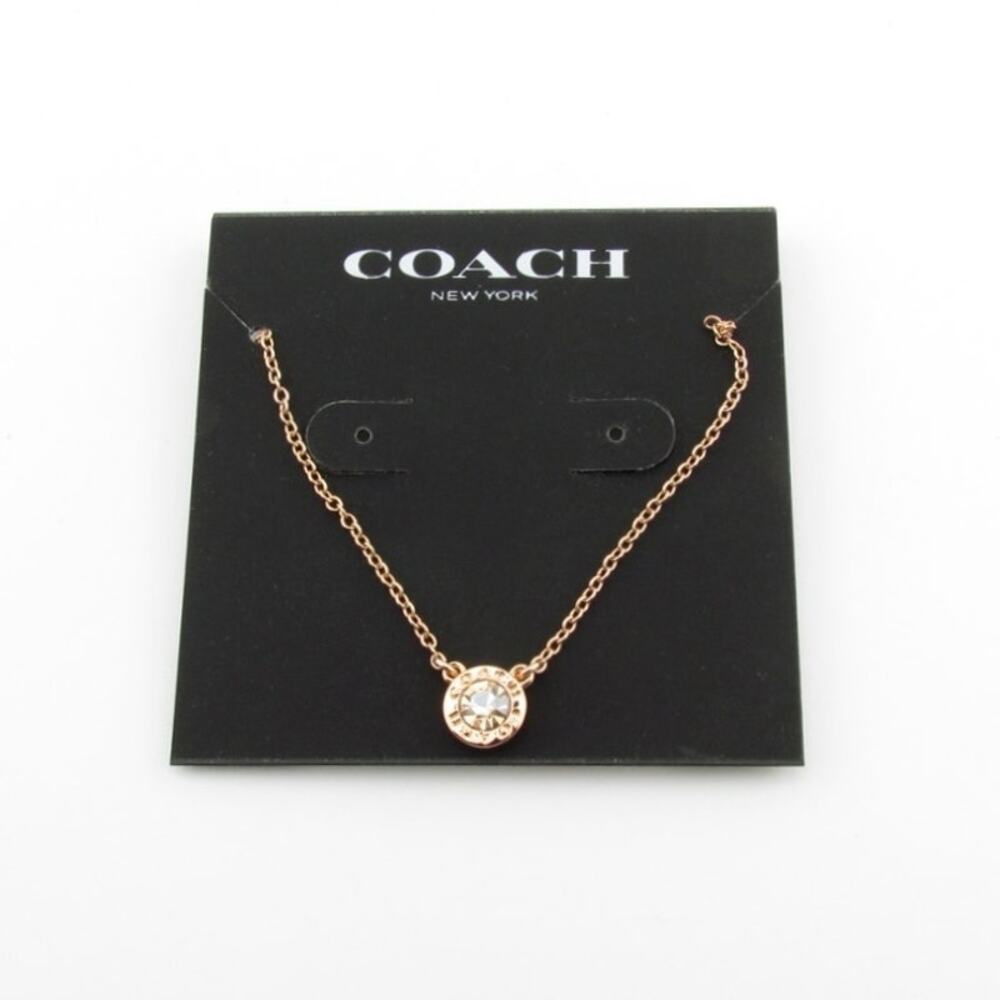 Coach Open Circle Stone Necklace Rose Gold Crystal Pendant NWT